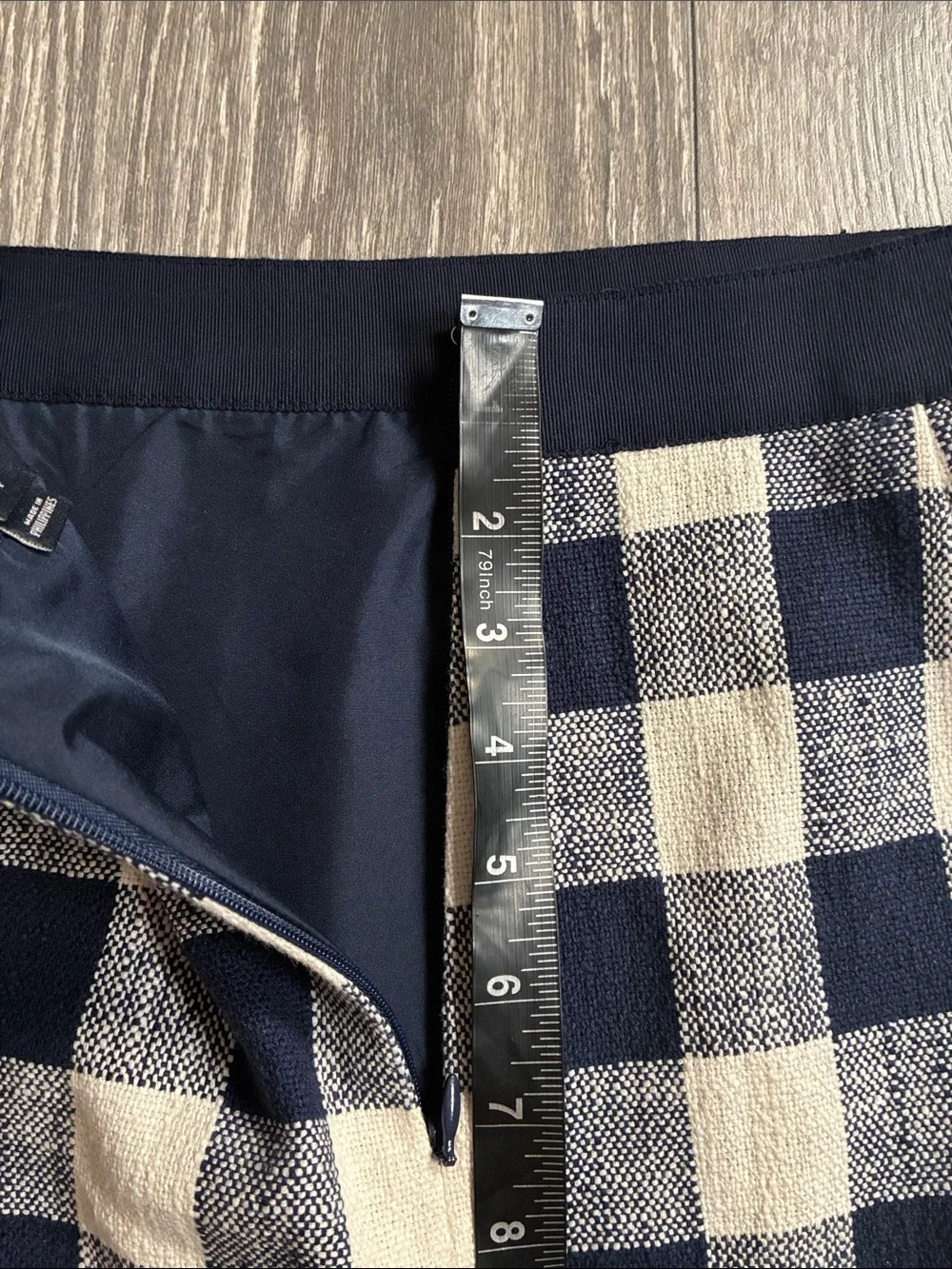 J. Crew Navy and White Gingham Pencil Skirt Size 4